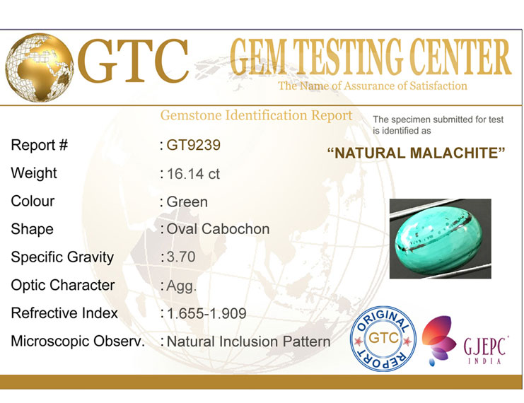16.14 ct Natural Certified Malachite stone